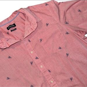 Chaps Men's Coral Button-Down Shirt with Navy Accents